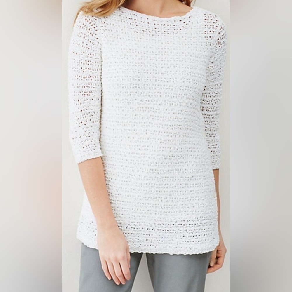J.Jill Open Stitch Pullover Sweater with Side Button Detail in White Sz XS